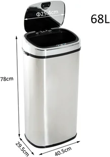 Homcom automatyka kosz na śmieci z czujnikiem kosz na śmieci kuchni stal nierdzewna 50/68L Srebrny 851-003 - Kosze na śmieci - miniaturka - grafika 2