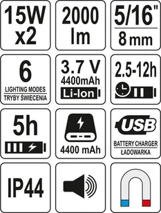 Yato REFLEKTOR PRZENOŚNY Z GŁOŚNIKIEM 2X15W 2000LM LI-ION 3.7V 4400MAH IP44 POWERBANK - Lampy pozostałe Yato REFLEKTOR PRZENOŚNY Z GŁOŚNIKIEM 2X15W 2000LM LI-ION 3.7V 4400MAH IP44 POWERBANK - Lampy pozostałe - miniaturka - grafika 10