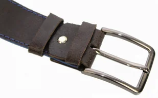 Complex (PL) Pasek Skórzany (PL) GRINGO Czekoladowy Z Pojedynczą Niebieską Nitką Skóra Licowa Matowa 40 mm - Paski - miniaturka - grafika 5