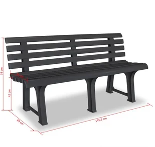 vidaXL Ławka ogrodowa, plastik, 145,5 x 49 74 cm, szara - Ławki ogrodowe vidaXL Ławka ogrodowa, plastik, 145,5 x 49 74 cm, szara - Ławki ogrodowe - miniaturka - grafika 6