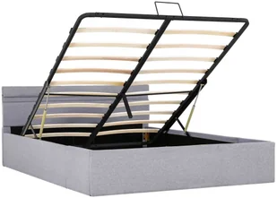 vidaXL Rama łóżka, podnośnik i LED, jasnoszara, tkanina, 140 x 200 cm - Łóżka - miniaturka - grafika 5