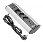 Przedłużacze i rozgałęźniki - GTV Przedłużacz biurkowy kątowy prostokąt srebrny 3gn + USB AE-PBKT3U2U-80 - miniaturka - grafika 1