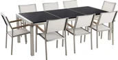 Meble ogrodowe - Beliani Zestaw ogrodowy stół granitowy dzielony blat czarny i 8 krzeseł białych GROSSETO 34020 - miniaturka - grafika 1