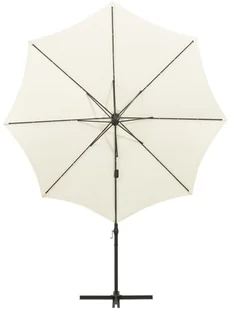 vidaXL Wiszący parasol z lampkami LED i słupkiem, piaskowy, 300 cm 312336 - Parasole ogrodowe - miniaturka - grafika 4