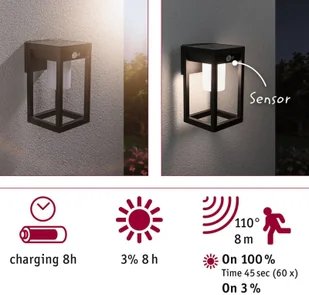 Paulmann Marisol kinkiet solarny LED czujnik - Lampy ogrodowe - miniaturka - grafika 5