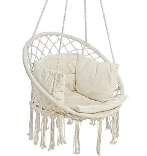 SASKA GARDEN Hamak ażurowy fotel wiszący 80x60cm luxe z poduszką ecru 1026947 - Fotele ogrodowe wiszące - miniaturka - grafika 3