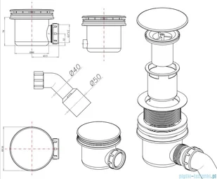 Omnires Syfon do brodzików z otworem 90 mm chrom ST.7990.01+ST.45 - Syfony - miniaturka - grafika 2