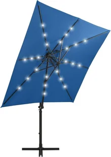 vidaXL Parasol wiszący z lampkami LED i słupkiem, lazurowy, 250 cm 312325 - Parasole ogrodowe - miniaturka - grafika 4