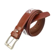 Paski - Complex (PL) Pasek Skórzany (PL) GRINGO Brązowy Tekstura Z Czerwoną Białą I Niebieską Nitką Skóra Licowa 40 mm - miniaturka - grafika 1