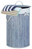 Kosze na bieliznę - Relaxdays kosz na pranie, bambus okrągły  41 cm, składana pojemnik na brudną bieliznę, pojemność 80 litrów, Torba na pranie bawełna, rożne. Kolory, szary, 41  x  41  x  65 cm 10019051_111 - miniaturka - grafika 1