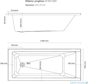 Oltens Langfoss wanna prostokątna 140x70cm 10001000 - Wanny z hydromasażem - miniaturka - grafika 3