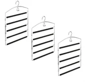 Wieszaki do szafy - Relaxdays do spodni nie zajmuje dużo miejsca, spodni, wieszak na ubrania wielokrotnie, metalowe, wyściełane HBT.: 44,5 x 37 x 2,7 cm, srebrna/czarna, srebrny/czarny, opakowanie 3 szt. 10021831_304 - miniaturka - grafika 1