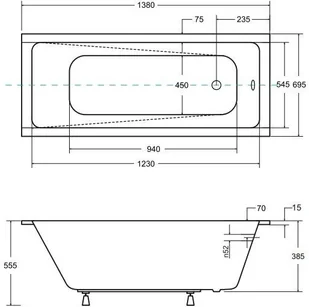 Besco 140x70 Modern Slim + Syfon #WAM-140-SL - Wanny - miniaturka - grafika 3