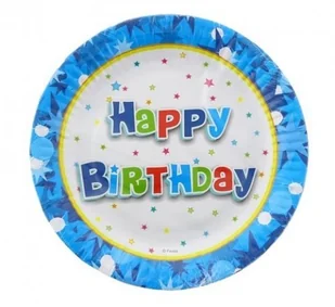 GoDan Talerzyki papierowe "Happy Birthday", niebieskie, 18 cm, 6 szt PF-THBN7 - Naczynia i sztućce jednorazowe - miniaturka - grafika 2