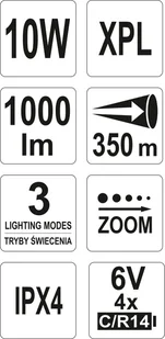 Yato LATARKA XP-L CREE 10W 254X46MM YT-08567 ZYSKAJ RABAT 30 ZŁ YT-08567 - Latarki - miniaturka - grafika 5