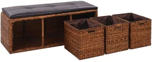 vidaXL Ławka z 3 koszami, trawa morska, 105 x 40 x 42 cm, brązowa vidaXL - Ławki do przedpokoju - miniaturka - grafika 5