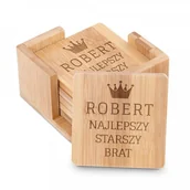 Pozostałe akcesoria barmańskie - Murrano Podkładki bambusowe pod piwo kawę zestaw x6 grawer korona dla brata PDK-BMB-032 - miniaturka - grafika 1