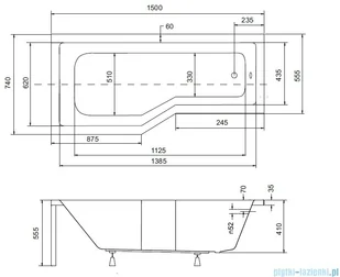 Besco Integra 150x75cm Wanna asymetryczna Lewa + parawan 3-skrzydłowy (#WAI-150-PL3) - Wanny - miniaturka - grafika 3