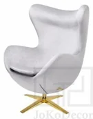 Fotele - King Home Fotel EGG SZEROKI VELVET GOLD jasny szary.37 - welur, podstawa złota HE-066.HM8.37.G [9371268] - miniaturka - grafika 1