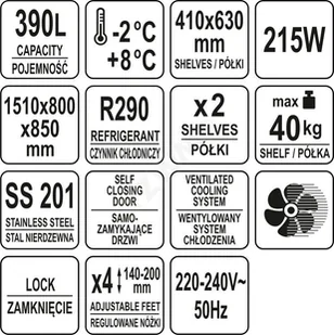 Yato STÓŁ CHŁODNICZY PIEKARNICZY 390L 2 DRZWI YG-05254 - Szafy i witryny chłodnicze - miniaturka - grafika 10
