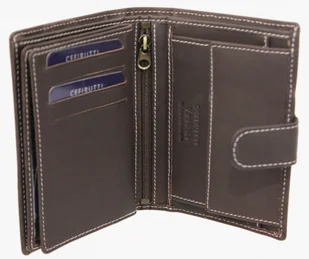 Cefirutti Portfel Męski Skóra Cielęca Duży Pionowy Z Zapięciem Dwa Skrzydełka Pionowy Suwak Matowy HT 7680278-5 - Portfele - miniaturka - grafika 6