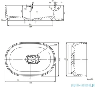 Omnires Cadence umywalka nablatowa 62x42 cm biały połysk CADENCE620BP | - Umywalki - miniaturka - grafika 2