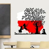 Pomoce naukowe - Naklejka ścienna: Dzieci na tle Flagi Polski ED074 - miniaturka - grafika 1