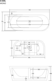 Corsan Wanna przyścienna wolnostojąca E030 Mono 160 cm z wykończeniem białym 648943 - Wanny - miniaturka - grafika 2