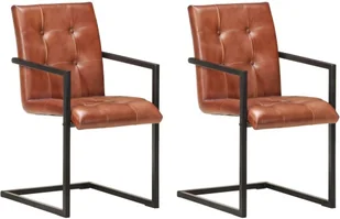 vidaXL Lumarko Krzesła stołowe, wspornikowe, 2 szt., brązowe, skóra naturalna 321847 - Krzesła - miniaturka - grafika 2