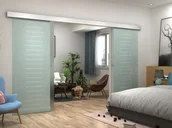 Drzwi wewnętrzne - Vente-Unique Dwuskrzydłowe drzwi przesuwne ASTANA Wys. 205 × dł. 166 cm Szkło hartowane - miniaturka - grafika 1