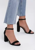 Sandały damskie - Renee Czarne Zamszowe Sandały Bargaining - miniaturka - grafika 1