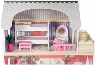 Mamabrum Duży drewniany 3-piętrowy domek dla lalek z tarasem zestawem mebli i oświetleniem LED DOMEK W06A405 - Domki dla lalek - miniaturka - grafika 26