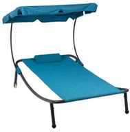 Leżaki ogrodowe - Divero TwójPasaż.pl Jednoosobowy leżak ogrodowy z daszkiem niebieski (ZGC34514) - miniaturka - grafika 1