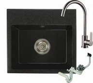 Zlewozmywaki - Brado Zlewozmywak granitowy DON czarny nakrapiany z baterią inox i syfonem doncnbatin - miniaturka - grafika 1