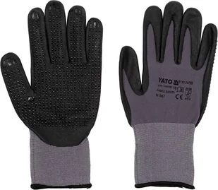 RĘKAWICE OCHRONNE NYLONOWE POWLEKANE SPIENIONYM NITRYLEM Z ANTYPOŚLIZGOWYM NAKROPIENIEM ROZMIAR 10 YT-74759 - Rękawice robocze - miniaturka - grafika 2