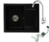 Zlewozmywaki - Brado Zlewozmywak granitowy DONZO czarny mat z baterią chrom i syfonem donzocmbatch - miniaturka - grafika 1