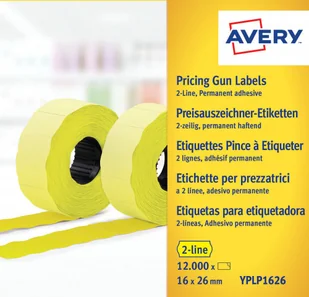 Avery Zweckform YPLP1626 etykiety do znakowania cenowego (12 000 sztuk, 2-wierszowe, 16 x 26 mm) 10 rolek żółte YPLP1626 - Cenówki - miniaturka - grafika 2