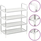 Szafki na buty - vidaXL Lumarko Stojak na buty z 4 półkami, metal i włóknina, srebrny 330042 - miniaturka - grafika 1