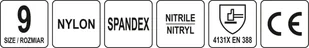 RĘKAWICE OCHRONNE NYLONOWE POWLEKANE SPIENIONYM NITRYLEM Z ANTYPOŚLIZGOWYM NAKROPIENIEM ROZMIAR 9 YT-74758 - Rękawice robocze - miniaturka - grafika 4