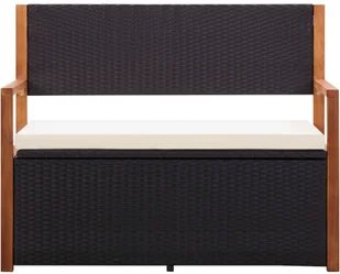 vidaXL Ławka ze schowkiem, 110 cm, rattan PE i drewno akacjowe, czarna - Ławki ogrodowe - miniaturka - grafika 2