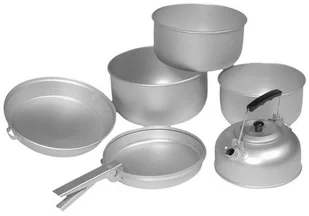 Mil-Tec aluminiowy zestaw do gotowania, 3 garnki, patelnia, czajnik, srebrny, 20,5 x 10,5 cm/19 x 8,5 cm/17 x 8,5 cm - Patelnie - miniaturka - grafika 2