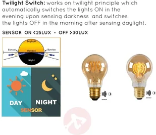 Lucide Żarówka LED E27 A60 4W 2 200 K bursztyn czujnik - Żarówki LED - miniaturka - grafika 5