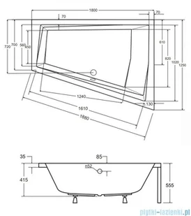 Besco Intima Duo 180x125cm wanna asymetryczna prawa #WAID-180-NP - Wanny z hydromasażem - miniaturka - grafika 2