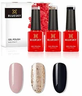 Lakiery do paznokci - Bluesky Żel Polish, zestaw żelowych lakierów do paznokci, Glitter Leopard. Blindfold Qxg312, Gold KS1049, Jet Black A021. 3 x 5 ml Nude, Pastel, różowy, błyszczący (wymagane utwardzenie pod lampą UV/L Minis-QXG312-BSH015-A021 - miniaturka - grafika 1