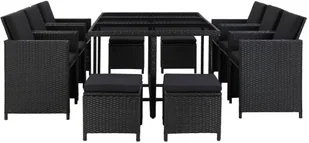 vidaXL 11-cz. zestaw mebli ogrodowych z poduszkami, rattan PE, czarny 46533 - Meble ogrodowe - miniaturka - grafika 2