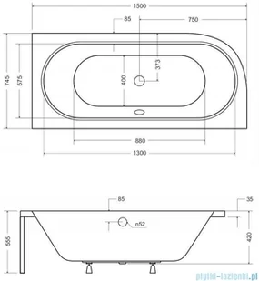 Besco Avita 150x75 wanna asymetryczna prawa + obudowa + czarny syfon #WAA-150-NP/OAA-150-NS/19977 | - Wanny - miniaturka - grafika 2
