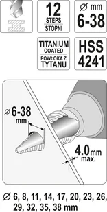 Yato WIERTŁO STOPNIOWE 6-38MM YT-44740 YT-44740 - Wiertła - miniaturka - grafika 4
