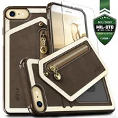 Etui i futerały do telefonów - Zizo Nebula Wallet Case Skórzane etui z kieszeniami na karty + saszetka na zamek + szkło 9H na ekran (Dark Brown/Brown) NEB-IPH8-DBBR - miniaturka - grafika 1
