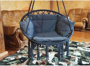 SASKA GARDEN Hamak ażurowy fotel wiszący 80x60cm luxe z poduszką szary 1026954 - Fotele ogrodowe wiszące - miniaturka - grafika 26