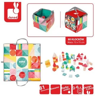 Janod Klocki drewniane z matą do zabawy 80 szt. JND3700217380755 - Klocki - miniaturka - grafika 7